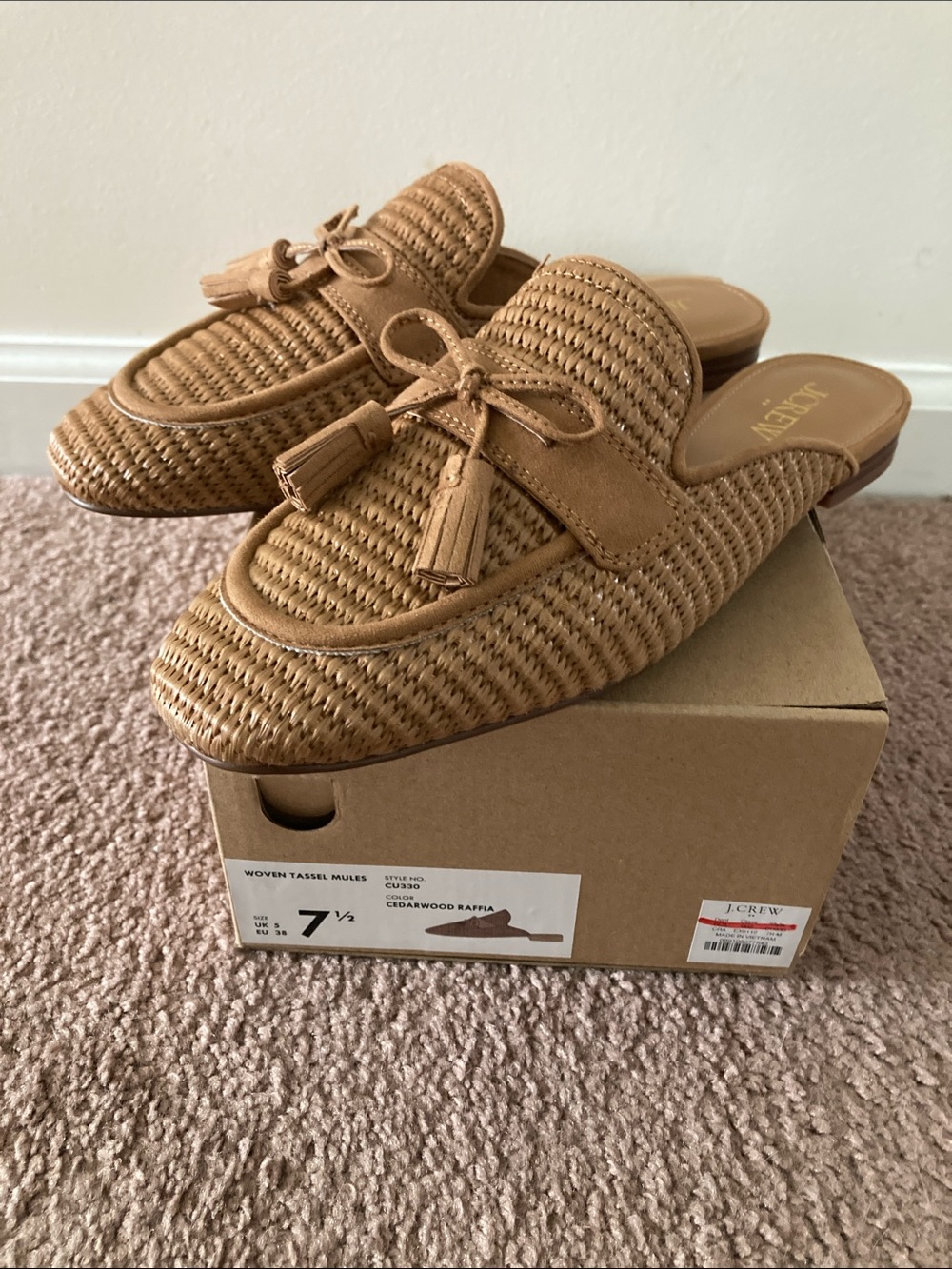 JCrew Factory woven tassel mules